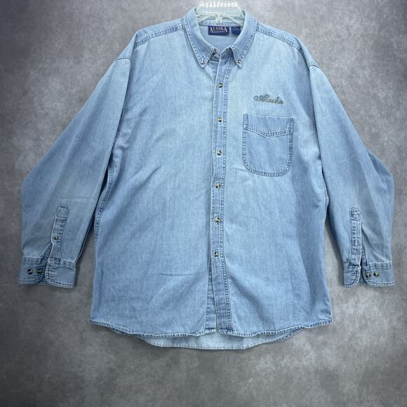 Vintage Alaska Rugged Wear Mens XL Button Down Chambray Denim Long Sleeve Shirt - Picture 8 of 9